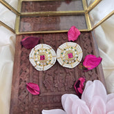 Vriksham Exquisite Pearl Round Shape Earring-Red-G18333